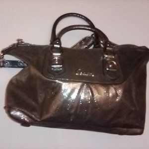 Coach Ashley Perforated Metallic Silver Leather Satchel Handbag
